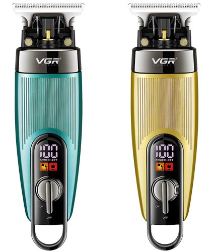Акумуляторна машинка для стрижки волосся VGR V-975 5W бездротовий чоловічий тример для окантовки бороди і вусів зі змінними насадками і дисплеєм USB