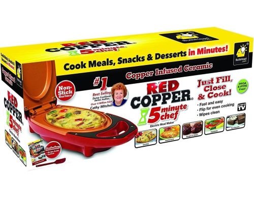 Двостороння електросковорода для других страв Red Copper 5 Minuts Chef 800W електрична плита, скороварка, бутербродниця з антипригарним покриттям
