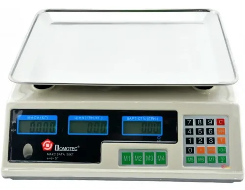 Торгові електронні ваги Domotec MS-228 до 50 кг 6V точність поділки 5гр, Настільні ваги Домотек для торгівлі від мережі від акумулятора