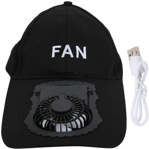 Бейсбольная кепка с вентилятором Fan RS-75 Черная, солнцезащитная, охлаждающая USB  бейсболка с обдувом, аккумулятором на солнечной батарее, летняя