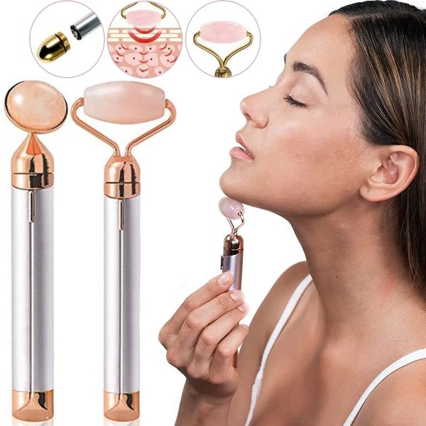 Вібромасажер ролер для обличчя Flawless Contour масажний ролик з двома насадками на батарейках, електричний масажер для масажу, ролик-масажер