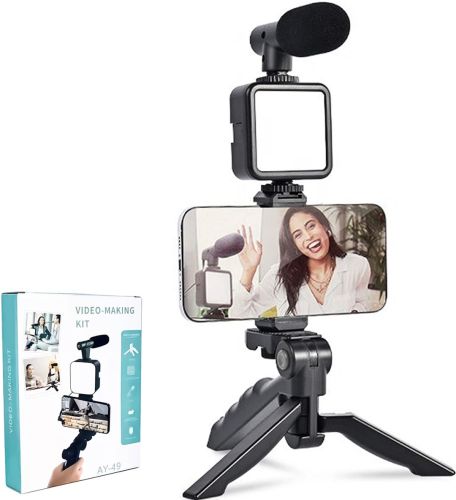 Набір блогера Video Making Kit ay-49 4 в 1 комплект штатив з кріпленням для телефону, LED підсвічуванням і мікрофоном для селфи і Відео Android IOS