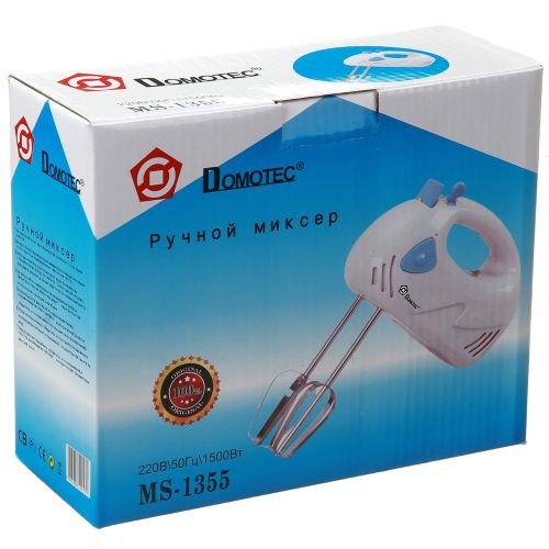 Ручний міксер Domotec MS-1355 180W 7 швидкостей з насадками для збивання і для замісу тіста, кухонний міксер пеновзбиватель Домотек MS1355 Білий