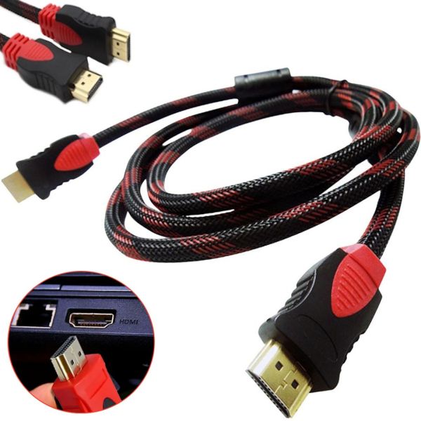 Посилений кабель Hdmi to Hdmi 3м 1080p в обмотці Кабель-подовжувач HDMI-HDMI 3M 3 m, 3 м для монітора і телевізора в обплетенні чорно червоний