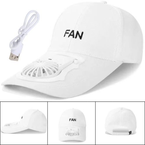 Бейсбольна кепка з вентилятором Fan RS-75 Біла, сонцезахисна, охолоджувальна бейсболка з обдувом, USB зарядкою, акумулятором на сонячній батареї
