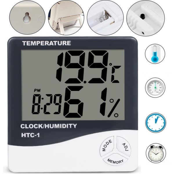 Електронний кімнатний термометр HTC - 1 годинник LCD будильник, календар, вимірювач вологості повітря в приміщенні, цифровий гігрометр для будинку