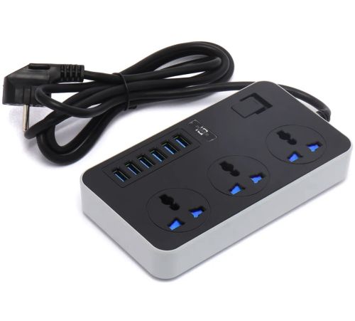 Мережевий фільтр Power Socket AR-CP02 3000W на 3 розетки 6 USB 1.8 м електричний подовжувач переноска з вимикачем для підключення приладів до мережі