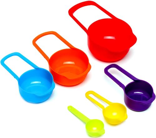 Набор мерных чашек и ложек Measuring Cup комплект 6 штук, пластиковые разноцветные емкости весы для сухих и жидких ингредиентов 250 мл