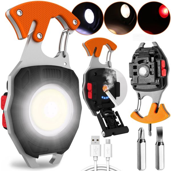 Світлодіодний ліхтарик брелок для ключів з підпалом Keychain Light W5147 ручний мультитул, міні світильник з прикурювачем, викруткою і карабіном USB