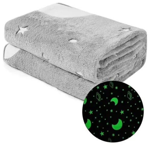 Дитячий світиться плед Magic Blanket Сірий 150х200 см, Плюш, місяць і зірки, покривало світиться День-Ніч, мікрофібра, флісовий люмінесцентний