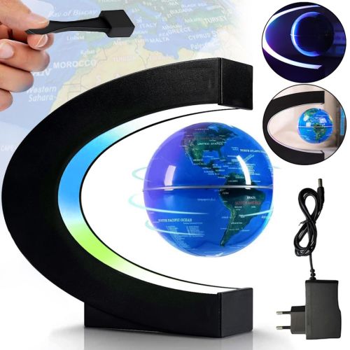 Ночник левитирующий глобус Magnetic Levitation Globe магнитный летающий ночник Карта мира, светодиодная LED лампа с RGB подсветкой от сети 220В