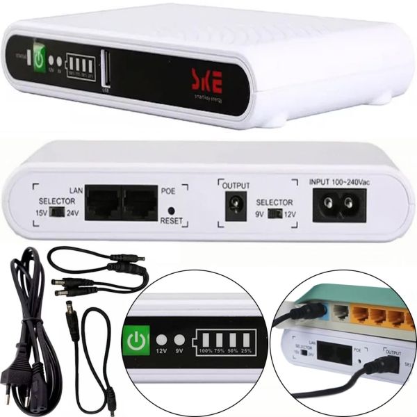 Джерело безперебійного живлення ДБЖ UPS SKE POE-532E для WI-Fi роутера 5V 9V 12V Power Bank 8800 mAh бесперебойник 17W для PoE 15V 24V модему Білий