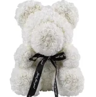 Маленький мишка из искусственных 3D роз Teddy Bear de Luxe 25 см White, белый медведь Тедди