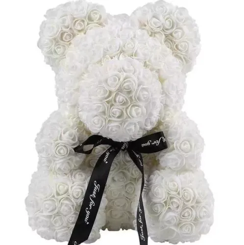 Маленький мишка из искусственных 3D роз Teddy Bear de Luxe 25 см White, белый медведь Тедди