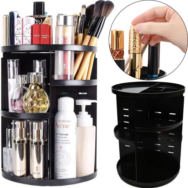 Поворотний органайзер для косметики Rotation Cosmetic Box 360 SX249, косметичний бокс підставка 7006 для зберігання кистей та інструментів Чорний