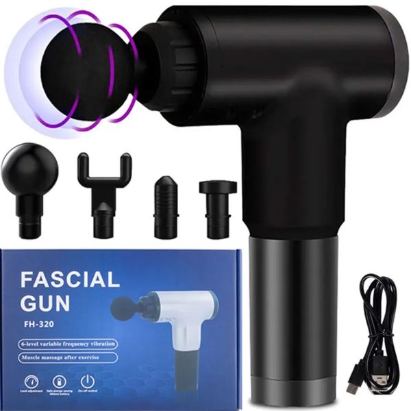 М'язовий масажер пістолет Fascial Gun FH-320 Black для тіла, портативний ручний ударний масажер-пістолет KH-320 YX-908 Чорний 