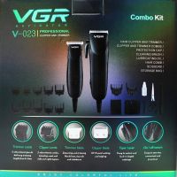 Комплект з двох акумуляторних машинок VGR V-023 2 в 1 для стрижки волосся і бороди, дротова машинка тример з набором знімних насадок в сумці V023
