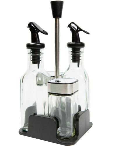 Набір кухонних ємностей Seasoning Bottle T221 - 3 для спецій, олії та оцту 4 ємності на підставці, Спецовница органайзер для зберігання приправ Чорний