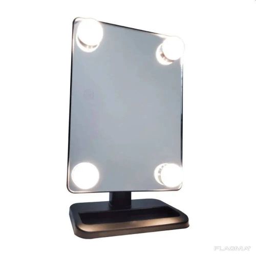 Настільне Косметичне дзеркало Cosmetie mirror 360 Rotation Angel з LED підсвічуванням для макіяжу, компактне прямокутне сенсорне дзеркало Чорне