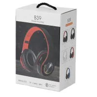 Бездротові накладні навушники Bluetooth B39 Black з мікрофоном підтримкою TF-карти і LED підсвічуванням SD AUX блютуз стерео навушники чорно-червоні