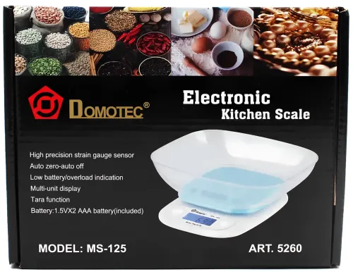Кухонные электронные весы Domotec MS-125 Синие до 7 кг кулинарные весы с чашей и подсветкой для взвешивания на батарейках Домотек MX-403