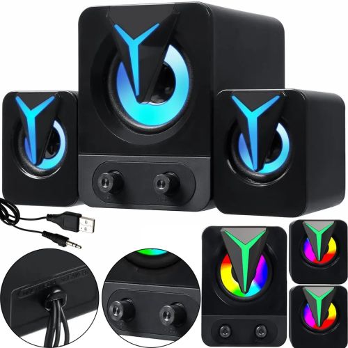 Музичні комп'ютерні колонки Hotmai Speaker FT-25-2.1 з RGB підсвічуванням для ПК, акустична система з сабвуфером і сателітами 9W USB 3.5 мм FT-25