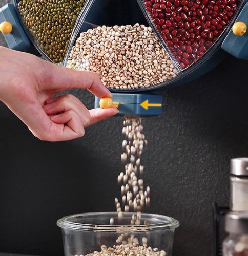 Настенный диспенсер карусель Rotatable Multi-Grain Cans для хранения круп 6 отделений 360, Вращающийся органайзер сыпучих продуктов с дозатором