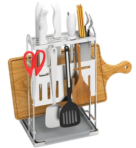 Кухонний органайзер сушарка Kitchen Rack CW-2001H для зберігання і сушіння столових приладів, Підставка стелаж для посуду дощечки і ножів Сріблястий