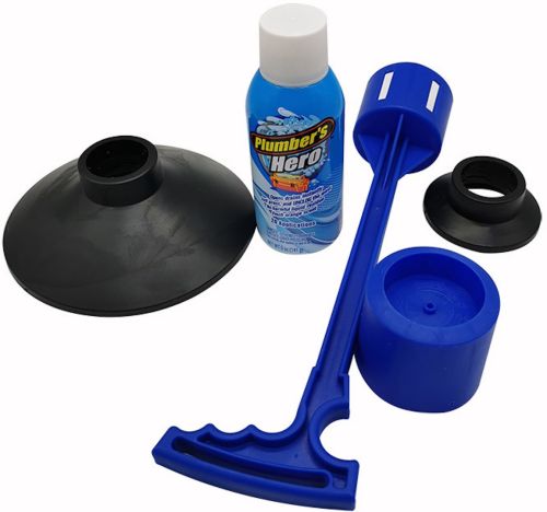 Універсальний вантуз Plumber's Kit Hero для прочищення унітазу і каналізаційних труб з довгою ручкою, Набір для чищення раковини з аерозолем Синій