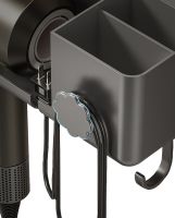Настінний тримач полку Storage Shelf QJ-996 для фена і штекера з відсіком для зберігання ванного приладдя, Органайзер у ванну на липучці