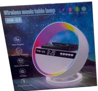 Настільна акумуляторна смарт лампа нічник HM-G5 з RGB підсвічуванням і годинами, Bluetooth колонка годинник з бездротовою зарядкою 10W і USB TF FM AUX
