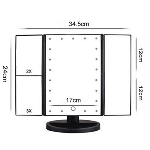 Косметичне потрійне дзеркало з сенсорною кнопкою Superstar Magnifying Mirror JN-817 3 в 1 зі збільшенням, складне дзеркало з LED підсвічуванням Чорне