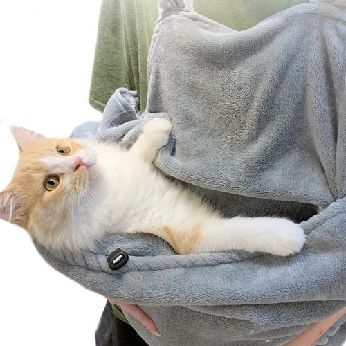 Підвісна нагрудна сумка кенгуру MOP Cat Apyon для перенесення кішок і собак до 7.5 кг, флісовий фартух переноска для котів і дрібних тварин Сірий