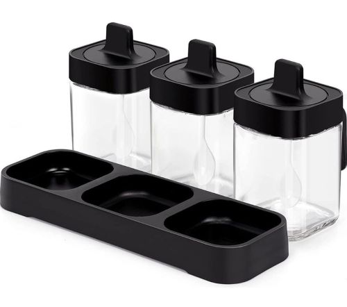 Набір контейнерів баночок Seasoning bottle set XL-730 3 відсіки по 400 мл для зберігання приправ і спецій, Комплект ємностей з кришками і ложками