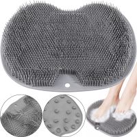 Силиконовый массажный коврик Чистюля щетка Shower Foot Scrubber Mat LY-379 Grey для спины и ног на присосках, Настенная нескользящая мочалка для душа Серая