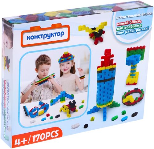 Дитячий блоковий конструктор будівельні блоки D3231 170 деталей, гнучкий пластиковий конструктор розвиває дрібну моторику для дітей від 4-х років