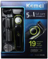 Акумуляторна машинка для стрижки волосся Kemei KM-696 5 в 1 5W електробритва, тример для окантовки бороди, носа і вух, набір для тіла з насадками