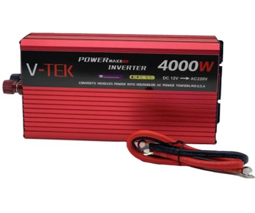 Автомобільний інвертор V-TEK VDK-4000W 12V - 220V з LED-екраном і USB роз'ємом, Авто перетворювач напруги струму від прикурювача і акумулятора