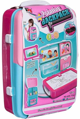 Обучающий набор для рисования Painting Backpack 628-113a 3 в 1 доска для творчества в рюкзаке, развивающий детский комплект юного художника Розовый