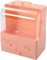 Настільний органайзер для зберігання косметики Cosmetic Storage Box GW-880 косметична поличка 4 секції з висувними ящиками і ручкою рожева