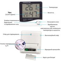 Електронний кімнатний термометр HTC - 1 годинник LCD будильник, календар, вимірювач вологості повітря в приміщенні, цифровий гігрометр для будинку