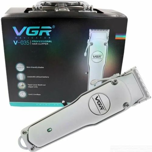 Професійна машинка для стрижки VGR V-035 2000mAh бездротова акумуляторна машинка з набором насадок, металевим корпусом і кейсом 20W USB