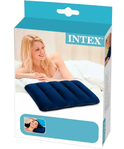 Туристическая надувная подушка Intex Inflatable Pillow 68672 47x30 см флокированная для плавания и путешествий Накладка под голову для кемпинга Синяя