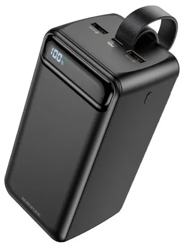 Внешний аккумулятор Borofone Power Bank BJ14D 50000mAh Black на 2 USB 22.5W и USB-C 20W, УМБ Повербанк батарея с ремешком для зарядки телефона Черный