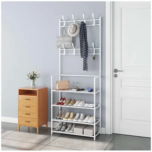 Напольная вешалка для одежды в прихожую New simple floor clothes rack 60х29, 5х151 см Универсальная металлическая передвижная стойка Белая