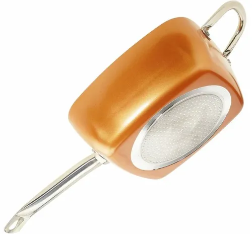 Универсальная сковорода Copper Cook Deep Square Pan Ampowar 24 см с фритюром и пароваркой с крышкой, Антипригарная сковородка фритюрница с дуршлагом