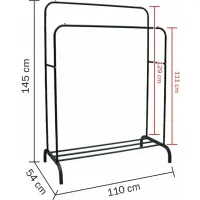 Двойная стойка вешалка Double Floor Hanger 162х130 см для одежды и полкой для обуви, напольная стойка-вешалка со штангой на ножках до 30 кг Черная