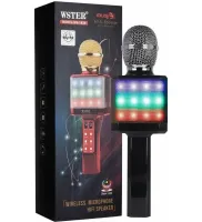 Беспроводной караоке микрофон WSTER WS-1828 Bluetooth USB AUX FM со встроенной колонкой и 4 тембрами голоса на аккумуляторе с динамиком WS1828 Черный
