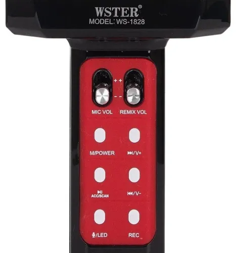 Беспроводной караоке микрофон WSTER WS-1828 Bluetooth USB AUX FM со встроенной колонкой и 4 тембрами голоса на аккумуляторе с динамиком WS1828 Черный