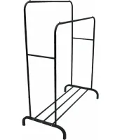 Двойная стойка вешалка Double Floor Hanger 162х130 см для одежды и полкой для обуви, напольная стойка-вешалка со штангой на ножках до 30 кг Черная